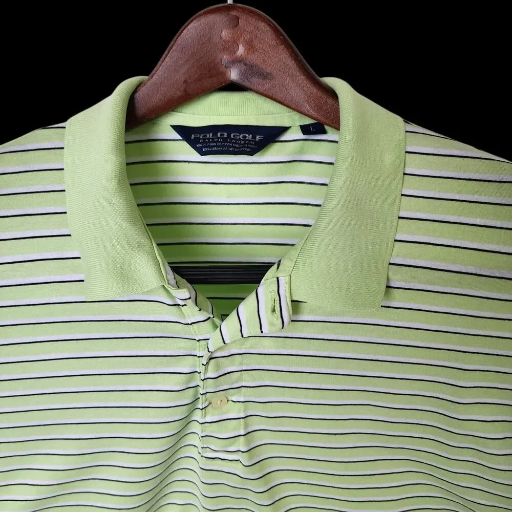 POLO GOLF Ralph Lauren Men's L Pima Cotton Striped Polo Shirt Lime Green